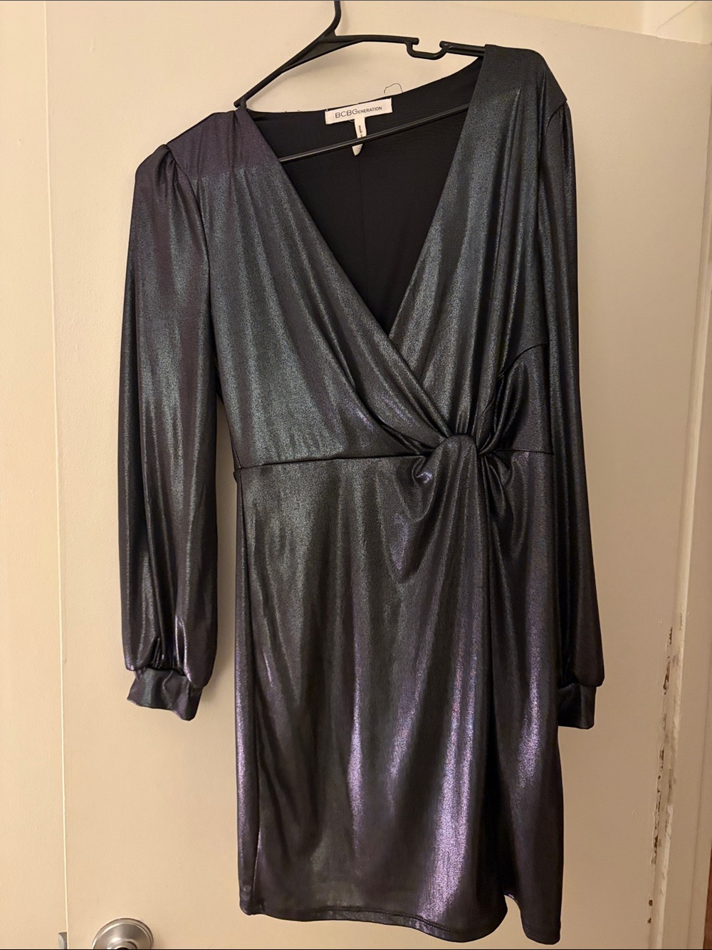 BCBGeneration Metallic Black Wrap Dress